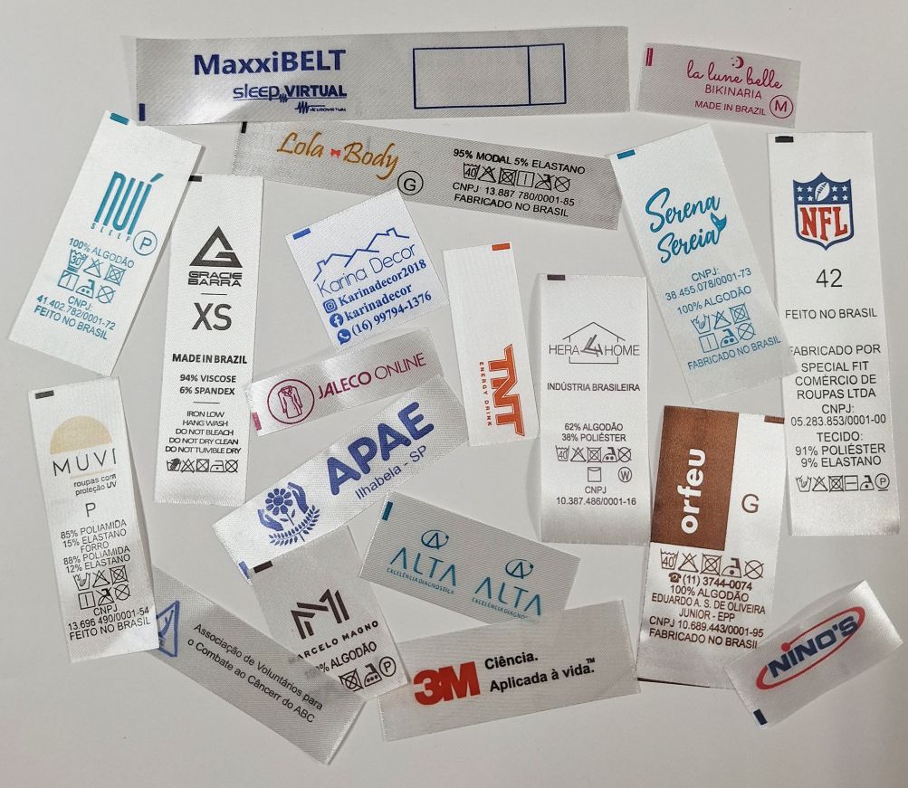 Etiquetas para confecções em geral, cama, mesa e banho, artigos esportivos etc.