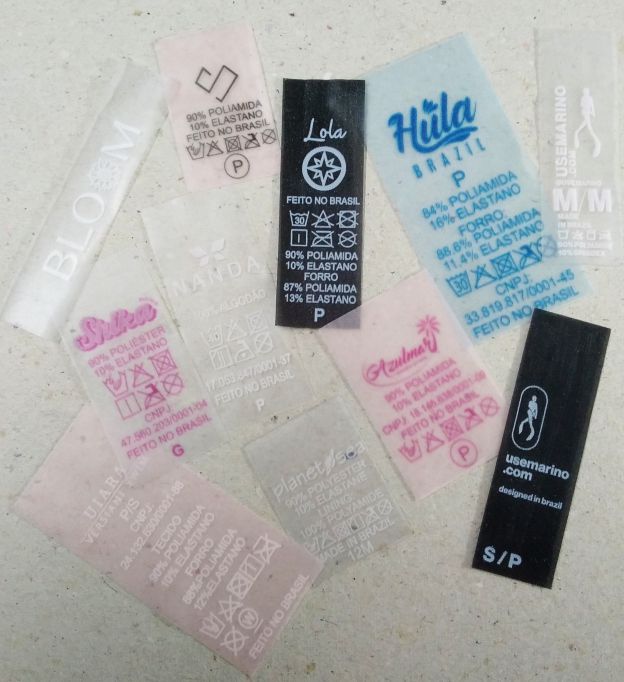 Etiquetas de silicone transparente para moda fitness, biquinis, maios, roupas esportivas etc.